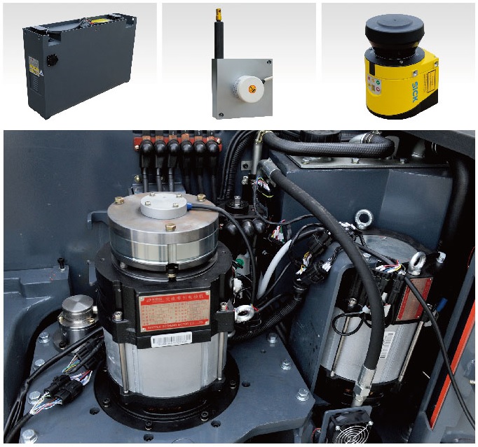 Bộ phận di chuyển và pin điện trên xe nâng điện reach truck AGV CQD16-AGV11ALI